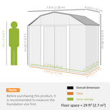 8' x 4' Galvanized Outdoor Storage Shed, Garden Shed with Adjustable Shelves