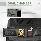 Tumbling Compost Bin Outdoor Dual Chamber 360° Rotating Composter 43 Gallon with Sliding Doors