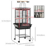 61.5 Inch Bird Cage Parakeet House for Cockatiel with Stand, Pull Out Tray, Storage Shelf, Wood Perch
