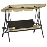 Outdoor 3-Seat Porch Swing with Canopy, Pillows and Steel Frame