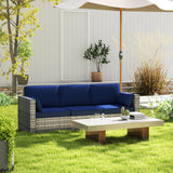 3-Seater Patio Sofa with Cushions, Rattan Conversation Set with Steel Frame & Washable Cushion Covers