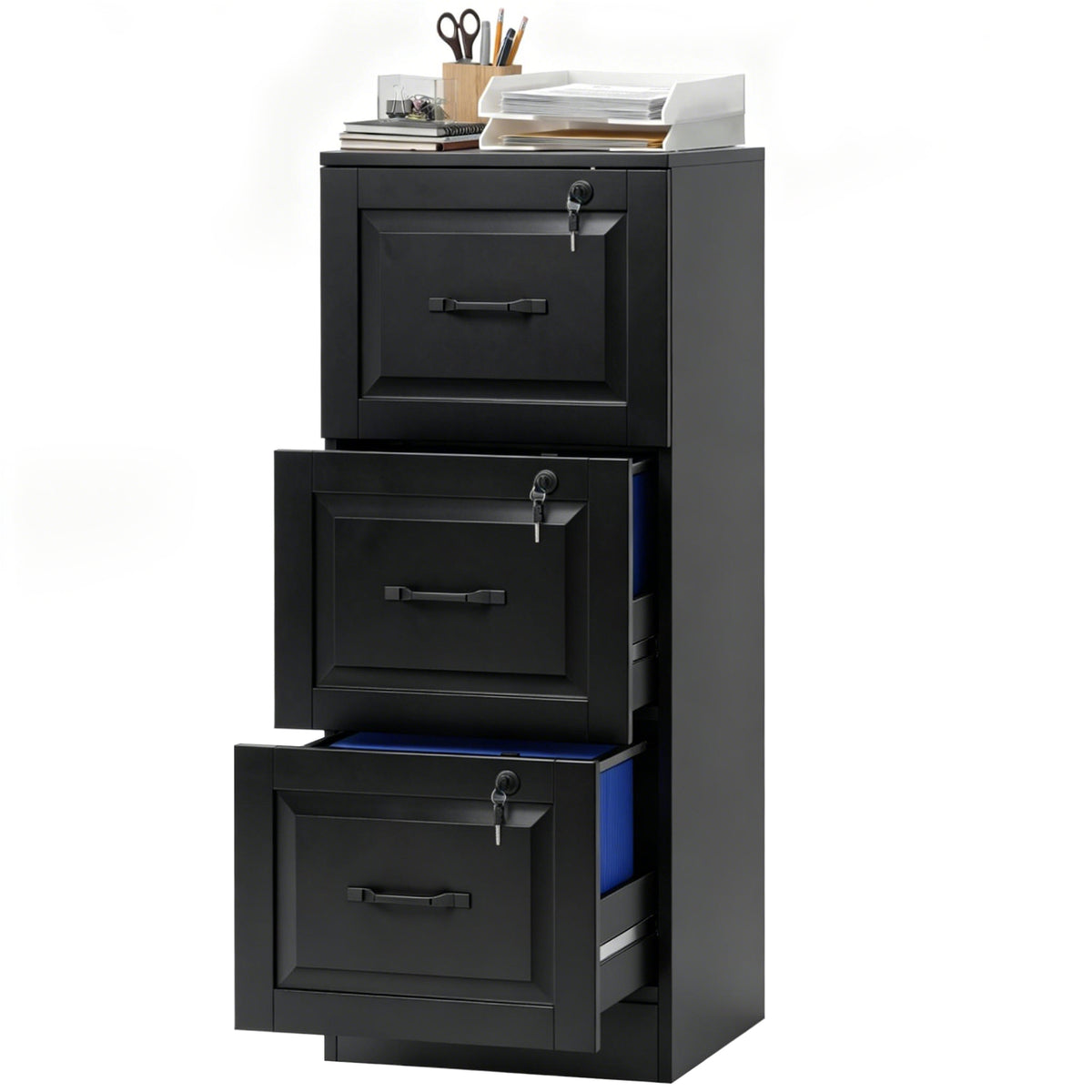 3 Drawer File Cabinet with Lock, Vertical Filing Cabinet with Adjustable Hanging Bars for A4 and Letter Size