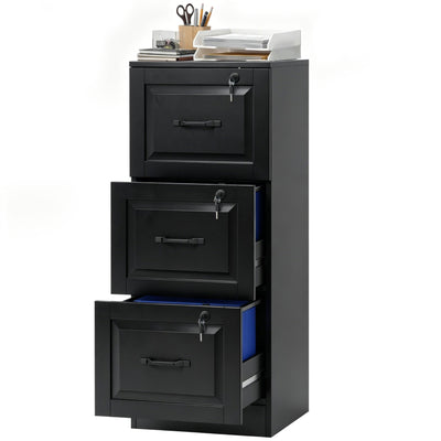 3 Drawer File Cabinet with Lock, Vertical Filing Cabinet with Adjustable Hanging Bars for A4 and Letter Size