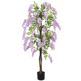 5.9FT Fake Wisteria Tree with Natural Wood Trunk, Greenery Tall Faux Floor Plant