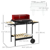 Charcoal Barbecue Grill with Adjustable Grill Height, Portable BBQ Trolley with Ash Catcher and Wheels