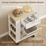 Rolling Kitchen Island with Trash Can Storage, Kitchen Island on Wheels with Spice & Rack, Drawer for Kitchen