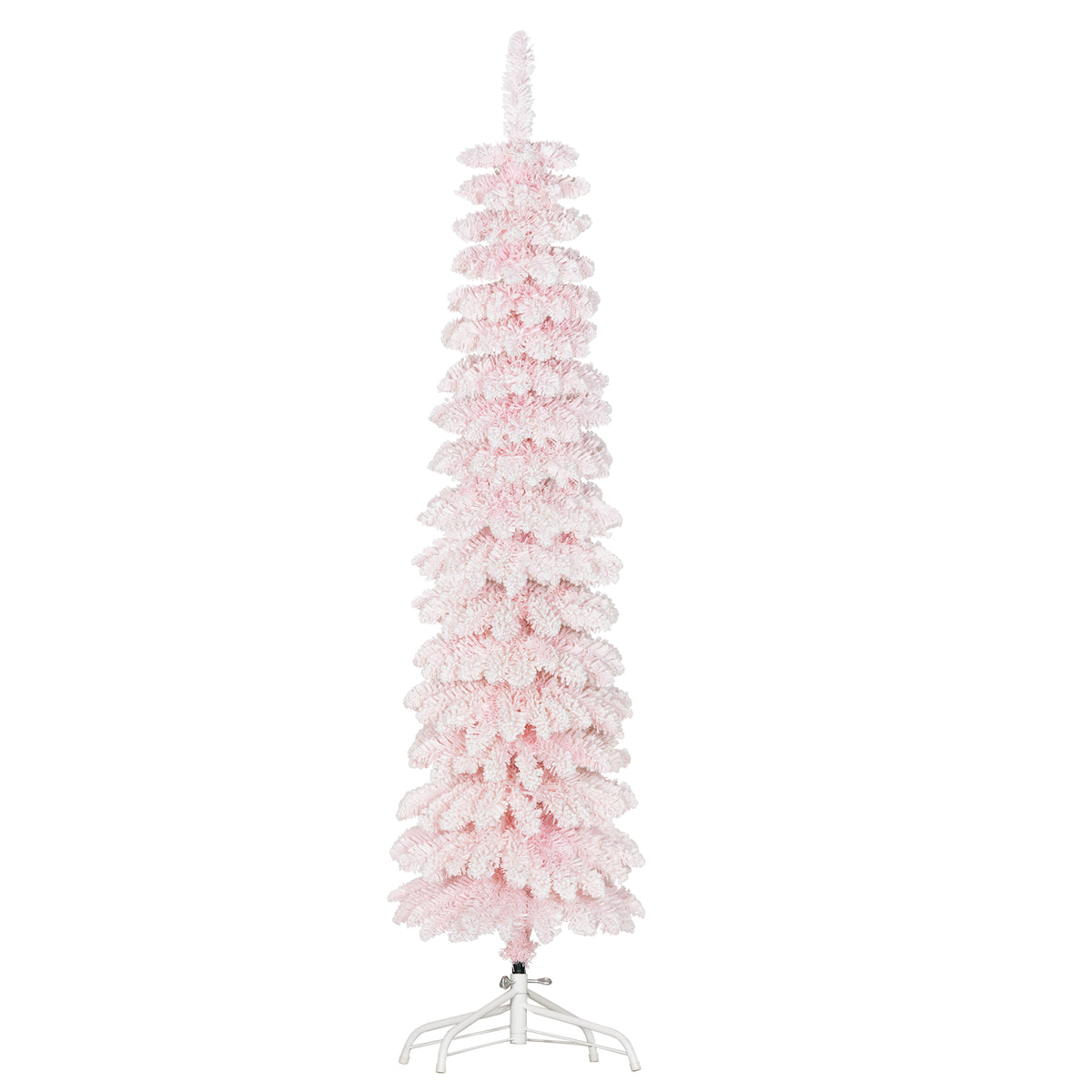 5ft Snow-Flocked Artificial Christmas Tree, Slim Pencil Xmas Tree with 301 Realistic Branches, Metal Base