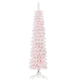 5ft Snow-Flocked Artificial Christmas Tree, Slim Pencil Xmas Tree with 301 Realistic Branches, Metal Base
