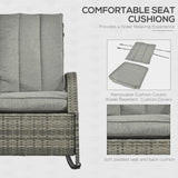 Chaise à bascule en rotin extérieur avec coussin, fauteuil inclinable PE en rotin pour patio avec repose-pieds ajustable