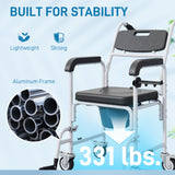 Rolling Shower Chair, Bedside Commode Chair with Wheels