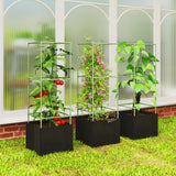 3 Packs Tomato Cages with 13.5 Gallon Grow Bags, Adjustable Square Plant Support Trellis