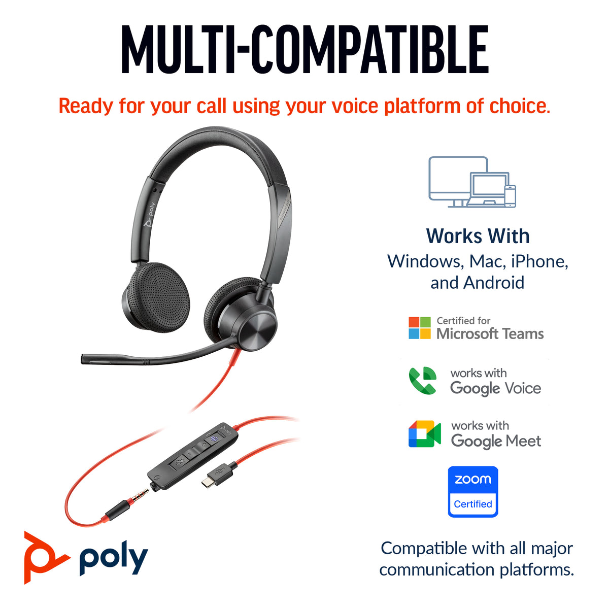 HP Poly Blackwire 3325 Microsoft Teams USB-C Headset