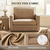 Accent Chair, Velvet-feel Fabric Armchair with Wide Seat, Solid Wood legs