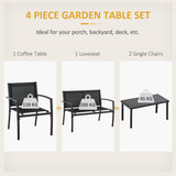 Ensemble de Mobilier de Patio 4 Pièces avec Table à Café Plateau Verre, Siège et Dossier Maille Respirante pour Jardin