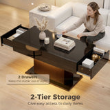 LED Coffee Table with Storage, High Gloss Modern Center Table with 2 Drawers and Remote Control for Living Room