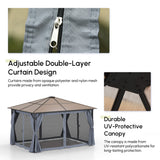 10' x 13' Hardtop Gazebo Aluminum Framed Marquee Party Tent Shelter with Mesh Curtains & Side Walls - Grey