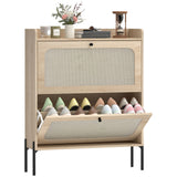 Shoe Cabinet with 2 Flip Drawers, Boho Narrow Shoe Storage Cabinet