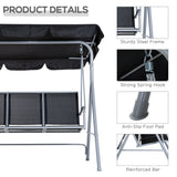 3-Seater Patio Swing, Outdoor Swing Chair, A Frame Porch Swing with Canopy Garden Hammock Glider Bed