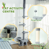 Floor to Ceiling Cat Tree, 4 Tiers Tall Kitty Climbing Tower with Scratching Post, Adjustable Height 87-100