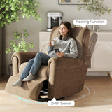 Power Recliner Chair, Fabric Upholstered Recliner Chair with USB Ports, Swivel and Rocking Function, Footrest
