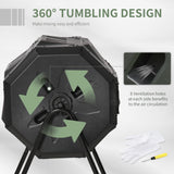 Tumbling Compost Bin Outdoor Dual Chamber 360° Rotating Composter 43 Gallon with Sliding Doors