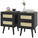 Boho Design Nightstand Set of 2, Side End Table with 2 Drawers for Living Room