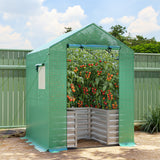 Greenhouse with Raised Garden Bed, Galvanized Metal Planter Box with PE Cover, 56