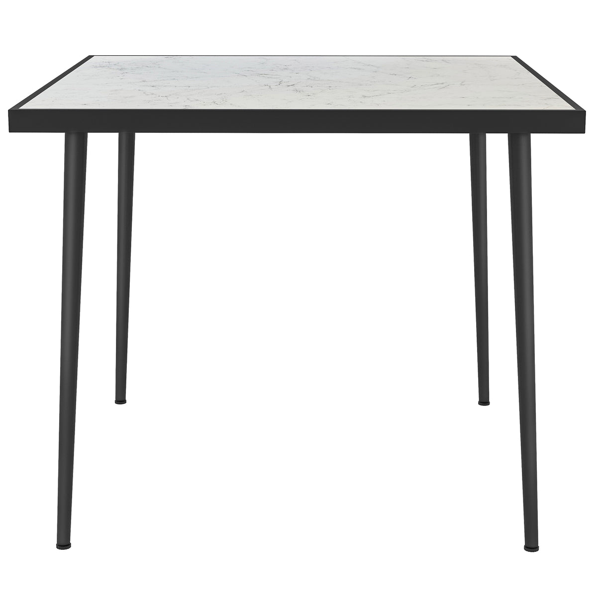 Outdoor Dining Table for 4, Square Patio Dining Table with Marble Effect Tempered Glass Top and Steel Frame