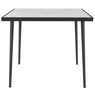 Outdoor Dining Table for 4, Square Patio Dining Table with Marble Effect Tempered Glass Top and Steel Frame