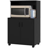 Microwave Cart on Wheels Utility Trolley Storage Sideboard Bookcase with 2-door Cabinet