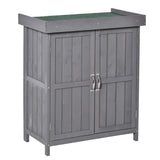 Wooden Garden Tool Storage Shed Kit with Hinged Roof, 2-Tier Shelves and Double Doors