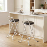 Foldable Bar Stools Set of 2, Folding Kitchen Chairs with PU Cushioned Seat, Footrest