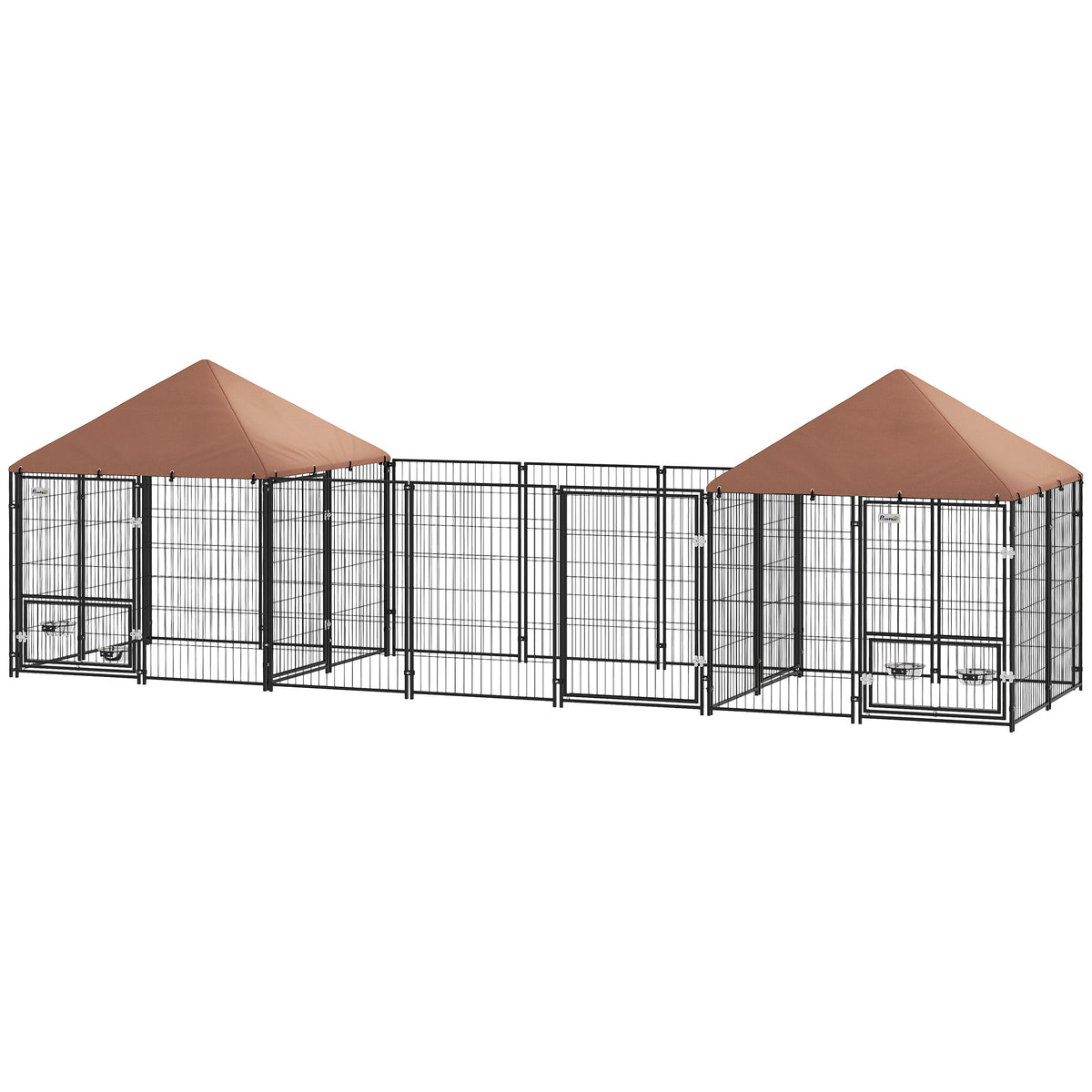 Outdoor Dog Kennel with 2 Rooms, Rotating & Adjustable Height Bowls