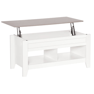 Table basse relevable avec compartiment de rangement caché et étagères ouvertes