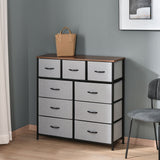 Commode chambre à coucher avec 9 tiroirs, coffre en tissu 4 étages, meuble-tour de rangement haut avec cadre en acier et dessus en bois pour garde-robes
