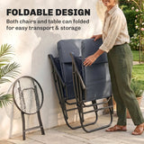 3pc Patio Foldable Rocking Chair Set, Outdoor Rocking Chairs and Table Bistro Set w/ Padded Seat, Headrest