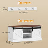 Coat Rack Shoe Bench Set 2-Piece Hall Tree Storage 4 Hooks Sliding Barn Doors White and Dk Walnut