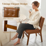 Set of 2 Kitchen Chairs, Button Tufted PU Leather Upholstered Dining Chairs with Rubberwood Legs for Dining Room