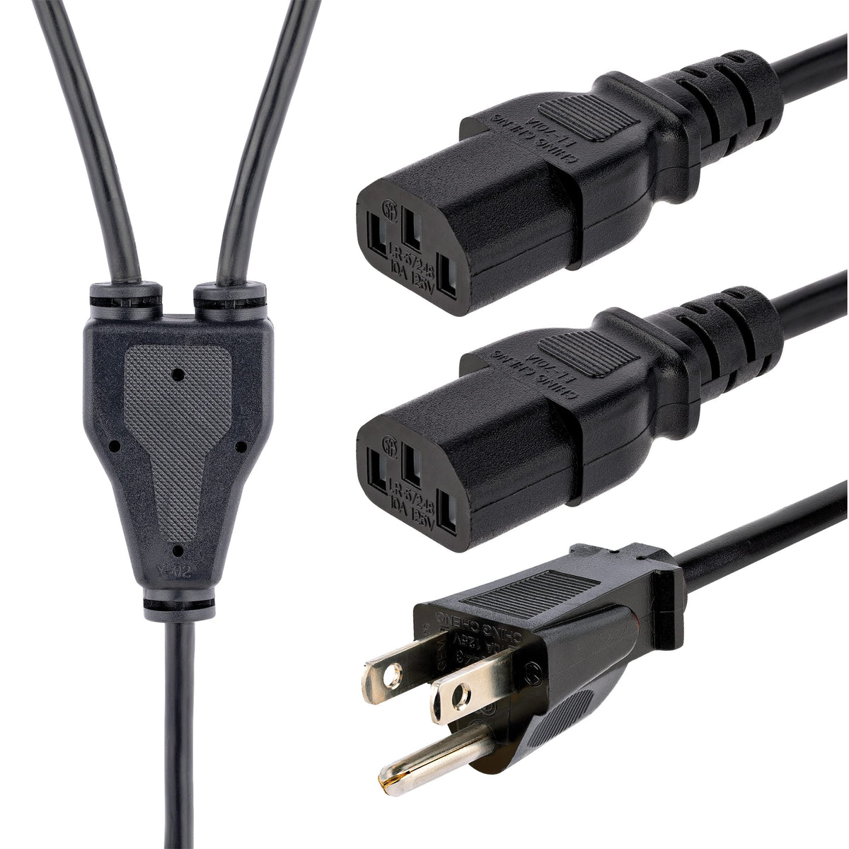 10FT POWER Y CORD, NEMA 5-15P TO 2X C13