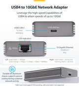 STARTECH USB4 TO ETHERNET ADAPTER, 10GBE, MULTI-GIGABIT, THUNDERBOLT 3 COMPATIBLE, 10GBASE-T/5G/2.5G NIC, 10G ETHERNET ADAPTER, 0.5M USB4 CABLE,