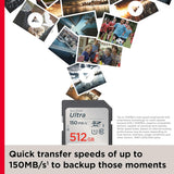 SanDisk 512GB Ultra SDXC UHS-I Memory Card - Up to 150MB/s, C10, U1, F