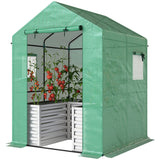 Greenhouse with Raised Garden Bed, Galvanized Metal Planter Box with PE Cover, 56