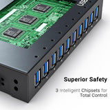 10 Ports USB Hub 3.0 Powered Aluminium - USB Hub Charger - Multiple Po