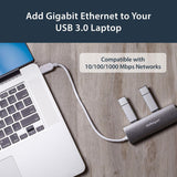 StarTech.com 3-Port USB Hub with Ethernet, 3x USB-A Ports, Gigabit Eth