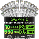 GearIT Cat 6 Ethernet Cable (24-Pack 0.5 Feet) Cat6 Network Patch, 10G