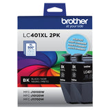Cartouches d'encre noire haute capacité Brother LC401XL2PKS, paquet de 2