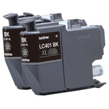Cartouches d'encre noire haute capacité Brother LC401XL2PKS, paquet de 2