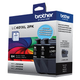 Cartouches d'encre noire haute capacité Brother LC401XL2PKS, paquet de 2