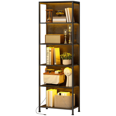 5-Tier Bookshelf, Freestanding Bookcase with LED Lights and Metal Frame for Living Room