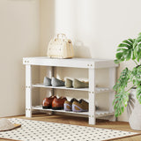 Bamboo Shoe Storage Bench, 3-Tier Entryway Bench with 2 Storage Shelves for Hallway, Holds 6 Pairs